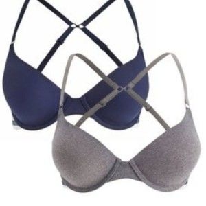 Tommy Hilfiger 2pk Push Up Bra 34C Blue Grey NWT